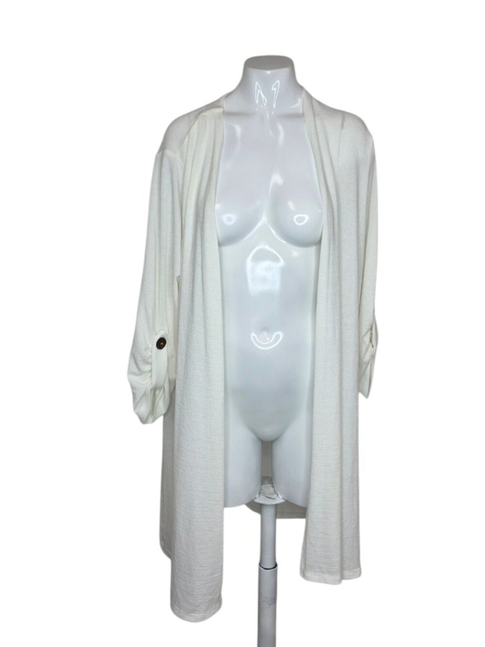 LAURA Open Front Roll Sleeve Cardigan, White, Longline, Slits, Size X, NWT